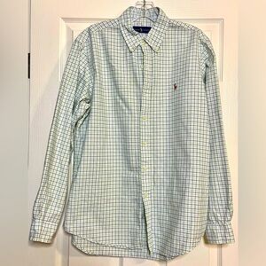 Polo Ralph Lauren Checked Shirt Mens Large Blue Green Classic Fit Flesh Pony